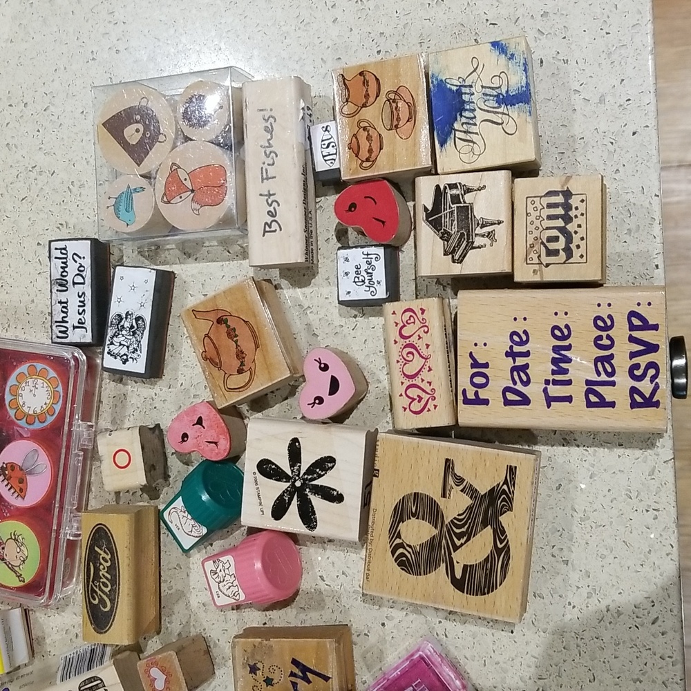 70pc set variety of stamps and a couple of stamp pads